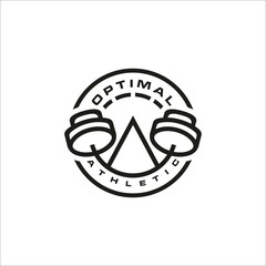 Vintage Retro Optimal Athletic logo desain. Barbells kettlebell with concept for Gym fitness