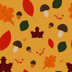 Autumn pattern leaves mushroom 