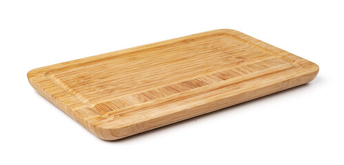 Wooden cutting board on a white background