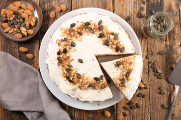 carrot cake with nuts and cream