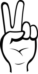 Vector illustration of a hand making love and peace or v victory gesture, drawn in black and white