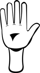 Vector illustration of the palm of a hand showing the five fingers, drawn in black and white