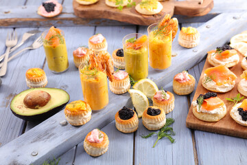 christmas canape,  toast with salmon and caviar