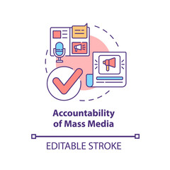 Accountability of mass media concept icon. Problem coverage in news abstract idea thin line illustration. Trustworthy source of information. Vector isolated outline color drawing. Editable stroke