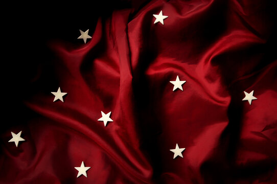 Dark Red Satin Background. White Stars. Inspiration.