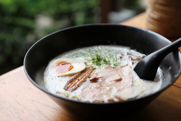 Ramen noodle with pork and egg on soup Japanese food