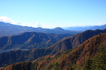 山梨県の風景。川口湖周辺の山。