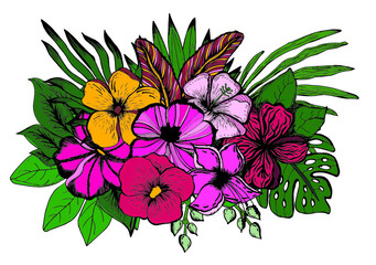 Vector tropic flowers and Leafs