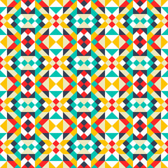 Mosaic seamless texture. Abstract pattern. Vector geometric background of triangles in turquoise, yellow and red colors