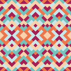 Mosaic seamless texture. Abstract pattern. Vector geometric background of triangles in turquoise, orange and red colors