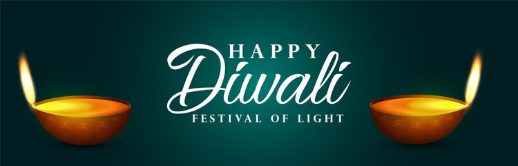 The festival of light happy diwali celebration banner with diwali diya