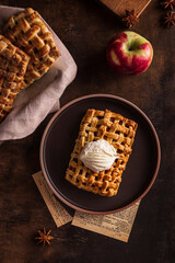 Sweet apple pie with ice cream