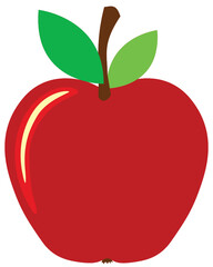 Simple graphic cartoon vector illustration of a whole red apple fruit with stem and leaves. Layered interlocking file suitable for use with craft cutter software