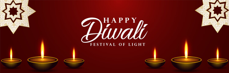 Happy diwali celebration banner with diwali diya