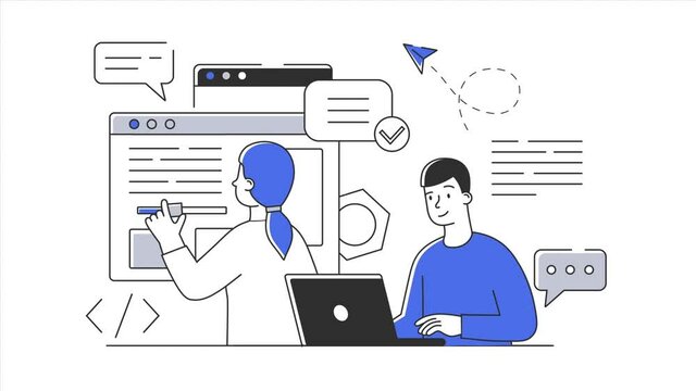 PR manager review client feedback to increase customer loyalty. Animated cartoon concept. Simple style 2d animation with alpha channel isolated on white background.