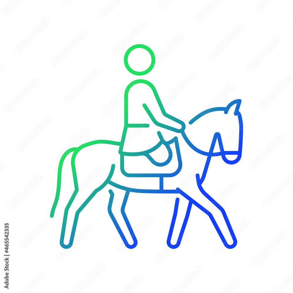 Poster Equestrian gradient linear vector icon. Horseback riding. Horse racing competition. Athletes with physical disability. Thin line color symbol. Modern style pictogram. Vector isolated outline drawing