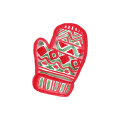 Knitted mitten. Watercolor illustration. Hand drawn