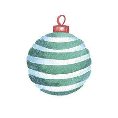 Christmas tree ball. Watercolor illustration. Hand drawn
