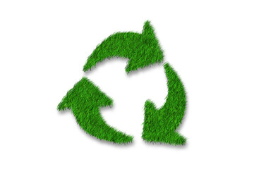 Recycle symbol made of grass on white background. Sustainability and environmental concept