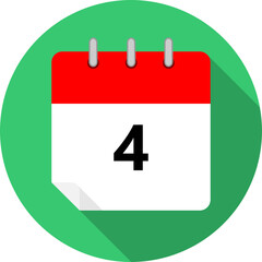 white and red calendar page with day 4 written in black and a green circle background whith shadows clipart vector editable changeable image