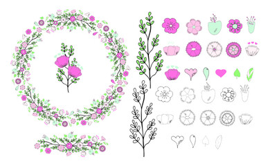 Romantic flowers wreath. Vector