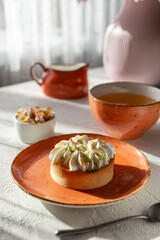 Lemon tart with meringue on a plate