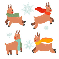 Set of cute Christmas deer isolated on a white background. Vector graphics. Vector graphics.