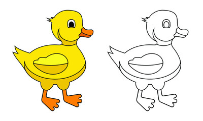 cute yellow duck, coloring book, vector illustration 