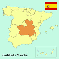 spain map with provinces, castilla la macha, vector illustration 