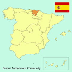 spain map with provinces, basque autonomous community, vector illustration 