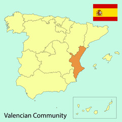 Obraz premium Spain map with provinces, Valencian community, vector illustration 