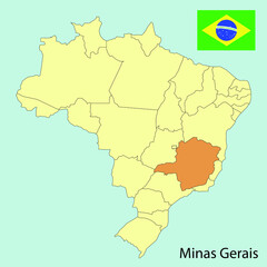 Obraz premium brazil map, minas gerais province, vector illustration 