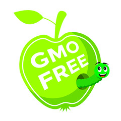 organic apple with worm, gmo free food, vector illustration 