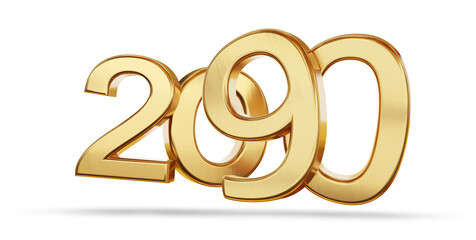 year 2090 golden bold letters symbol isolated on white 3d-illustration