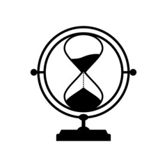 Hourglass on a stand with a black ring on a white background.