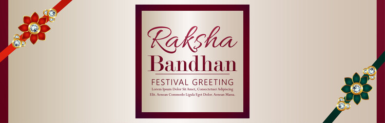 Happy raksha bandhan indian festival banner or header with realistic rakhi