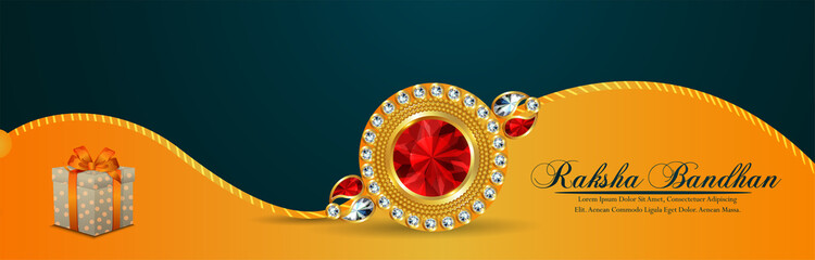 Indian festival of happy rakhi celebration banner with crystal rakhi