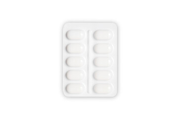 Pills package, tablets on white background isolated. Medicine, healthcare concept.