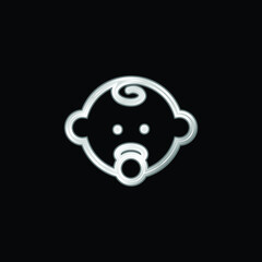 Baby Head Outline With Pacifier silver plated metallic icon