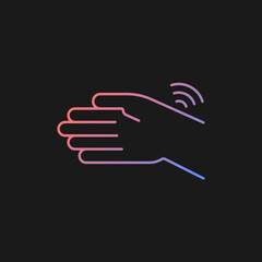 Fototapeta premium Wrists rheumatism gradient vector icon for dark theme. Joint stiffness. Limited hand motion. Carpal tunnel syndrome. Thin line color symbol. Modern style pictogram. Vector isolated outline drawing
