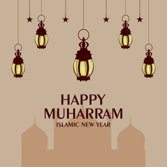 Flat design concept of happy muharram with islamic lantern
