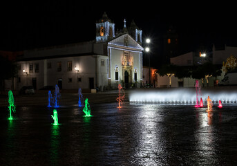 Fototapeta premium Santa Maria church in Lagos in the night. Algarve Portugal. 