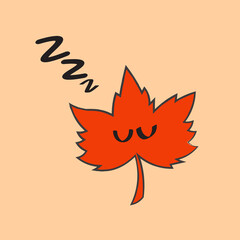 A Cute Hand Drawn Sleepy Autumn Leaf - Amazing cute minimalist vector sleeping autumn leaf character suitable for sticker, fall, children book, decoration, animation, design asset and illustration
