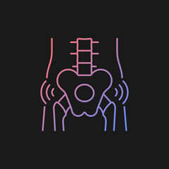 Hips rheumatism gradient vector icon for dark theme. Degenerative joint disease. Intense pain. Cartilage worn away. Thin line color symbol. Modern style pictogram. Vector isolated outline drawing