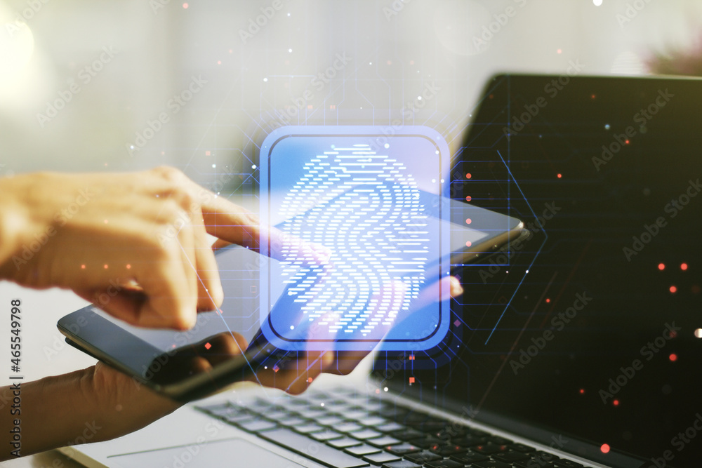 Aufkleber abstract creative fingerprint illustration with finger clicks on a digital tablet on background, per