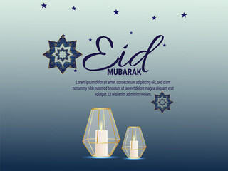 Eid mubarak invitation greeting card with candle lantern