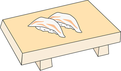 寿司下駄にのる鯛のお寿司のイラスト
