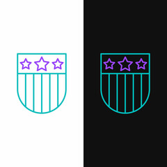 Line Shield with stars and stripes icon isolated on white and black background. United States of America country flag. 4th of July. USA Independence day. Colorful outline concept. Vector