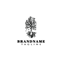 tree with roots logo cute icon design template black isolated vector illustration