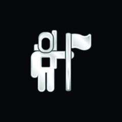 Astronaut Space Traveller With A Flag silver plated metallic icon